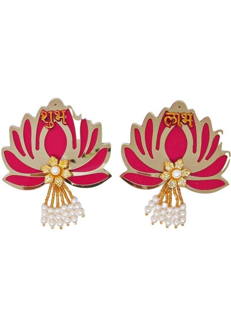 CTW Shubh Labh Door Hanging for Diwali Floral Wall Hangings for Home Decoration. Decorative Showpiece - 10 cm&nbsp;&nbsp;(Metal, Pink) - Indya