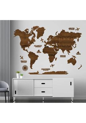 rawpockets 3D Wooden World Map for Wall Decor | Home & Office Decorations| Gift |Travel -S&nbsp;&nbsp;(65 cm X 90 cm, Teak Brown - Small)