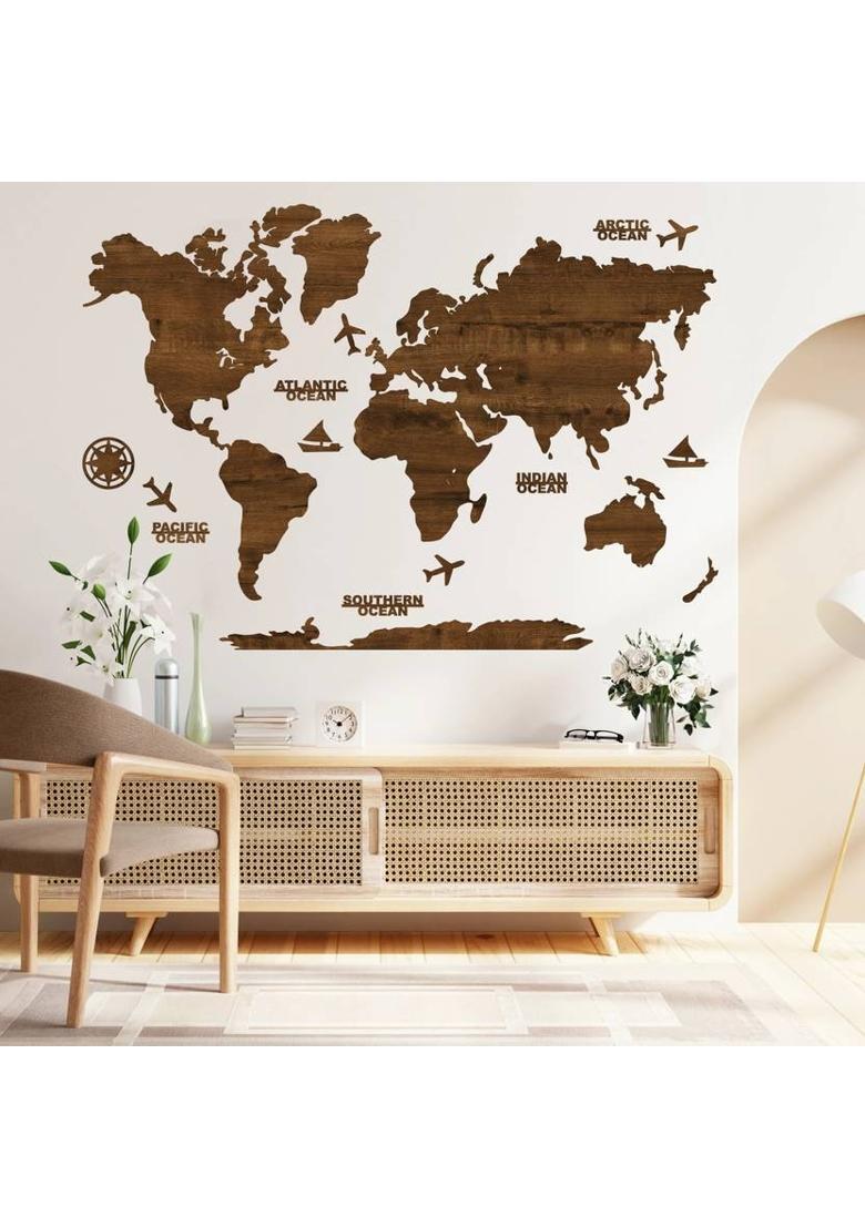 rawpockets 3D Wooden World Map for Wall Decor | Home & Office Decorations| Gift |Travel -S&nbsp;&nbsp;(65 cm X 90 cm, Teak Brown - Small) - Indya