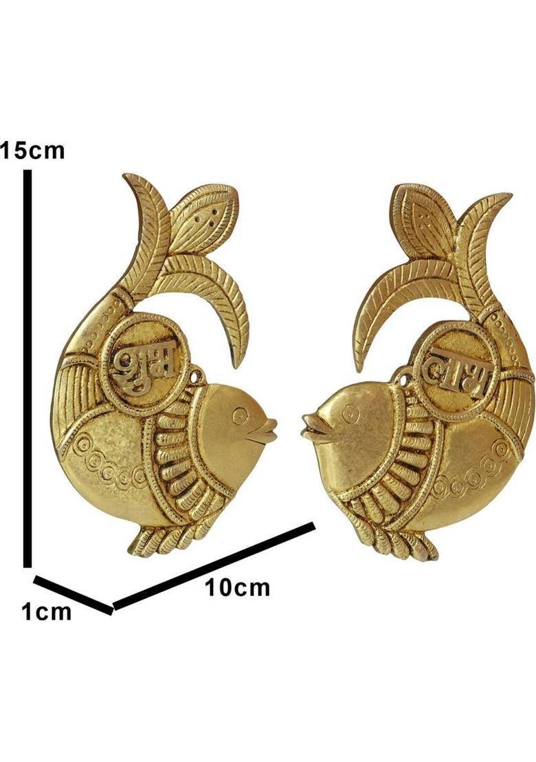 utsavicraft Traditional Majestic Pair of Shubh Labh On Fish Wall Hang Decorative Showpiece - 15 cm&nbsp;&nbsp;(Brass, Gold) - Indya