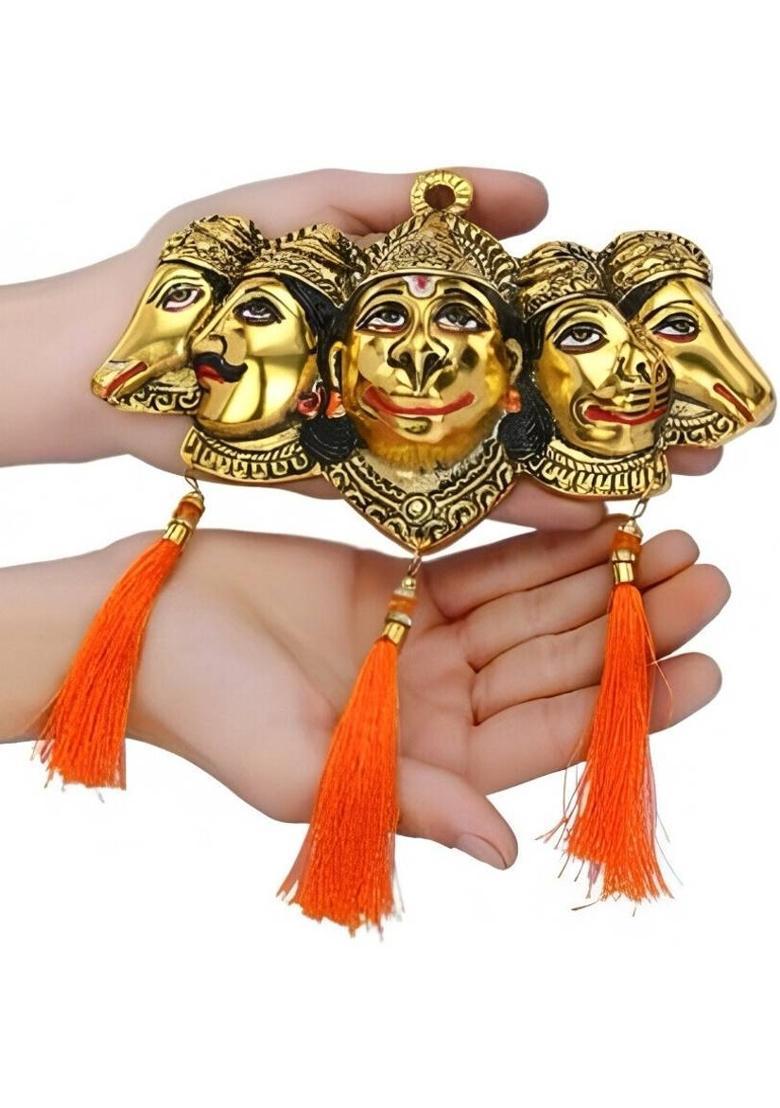 LAXA Vastu Santi Panchmukhi Hanuman Ji Idol Wall Hanging Decorative Showpiece - 19 cm&nbsp;&nbsp;(Metal, Gold) - Indya