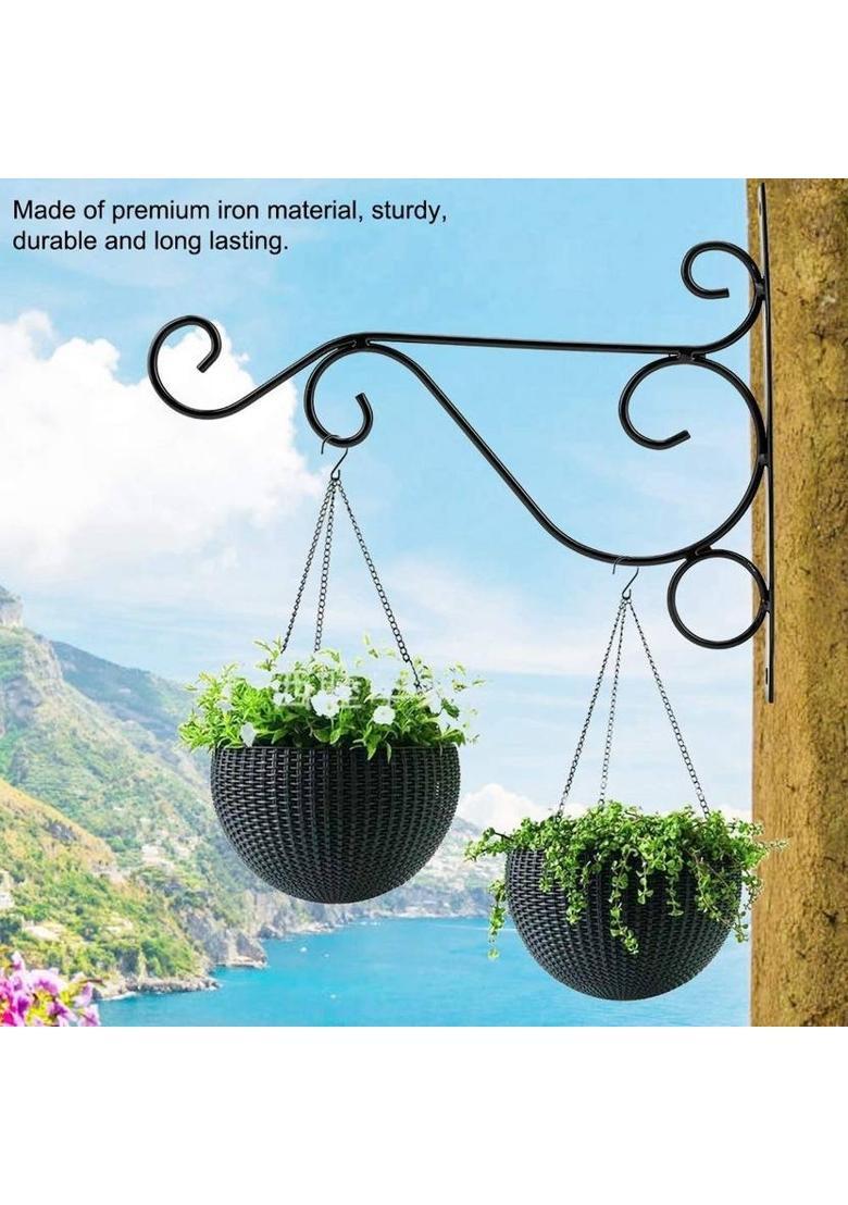 IRONGREENWORLD Wrought Iron Wall Bracket 30×21 cm, Hanging Plant & Basket Hook Decorative Showpiece - 21 cm&nbsp;&nbsp;(Metal, Black) - Indya