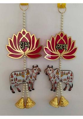 Neha Shubh Labh for Door Entrance | 1 Pair | Beautiful Side Door Hangings | Decorative Showpiece - 2 cm&nbsp;&nbsp;(Wood, Multicolor)