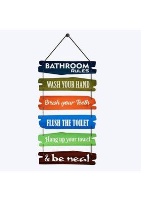 Home Delight Bathroom Rules Signs Wood Art Decor Wall Hanging Decoration Items&nbsp;&nbsp;(26 inch X 12 inch, Multicolor)