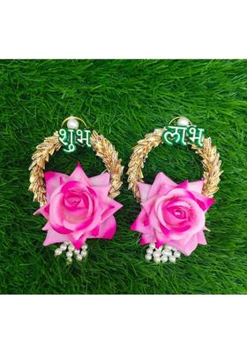 Neha Shubh Labh for Door Entrance | 1 Pair | Beautiful Side Door Hangings | Rose | Decorative Showpiece - 2 cm&nbsp;&nbsp;(Gold Plated, Pink, Gold)