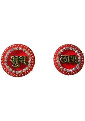 BDS CREATIONS 2 Pcs Round Subh Labh Door & Wall Hanging Decorative Showpiece - 6.5 cm&nbsp;&nbsp;(Plastic, Red)