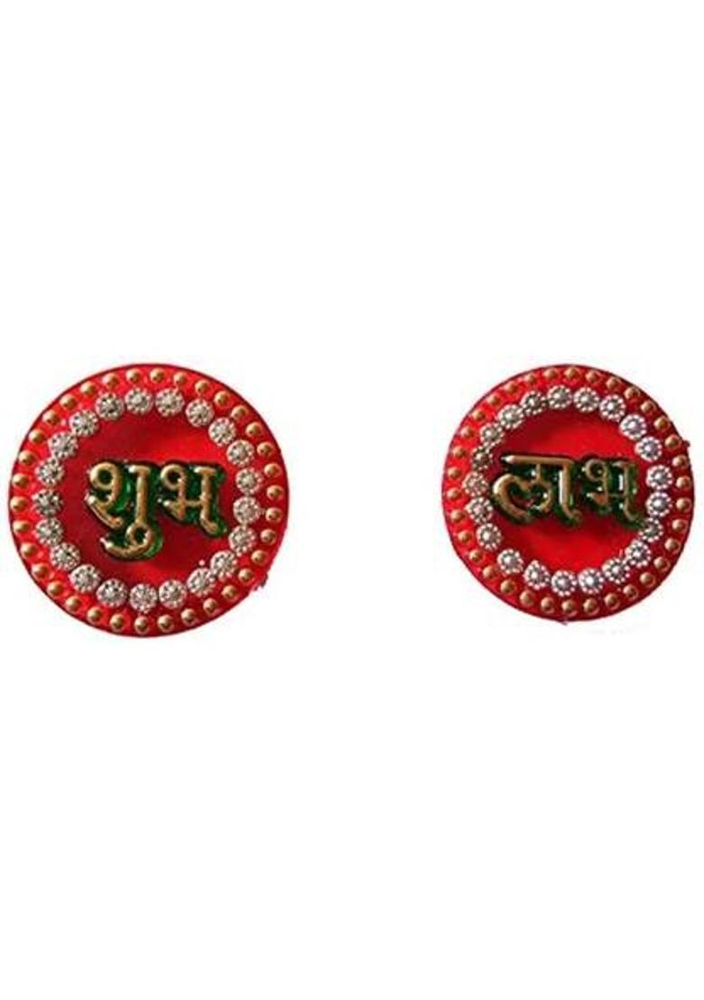 BDS CREATIONS 2 Pcs Round Subh Labh Door & Wall Hanging Decorative Showpiece - 6.5 cm&nbsp;&nbsp;(Plastic, Red) - Indya