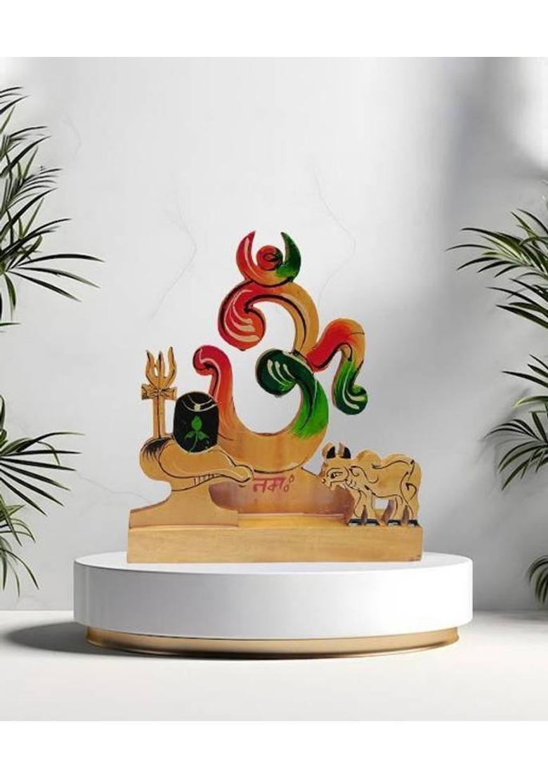 MAMPI ENTERPRISE Wooden Om Namah Shivaya Showpiece Shivling with Trishul Nandi & OM Design Decorative Showpiece - 18 cm&nbsp;&nbsp;(Wood, Multicolor) - Indya
