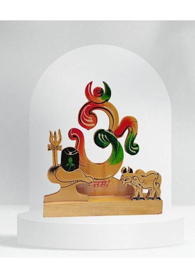 MAMPI ENTERPRISE Wooden Om Namah Shivaya Showpiece Shivling with Trishul Nandi & OM Design Decorative Showpiece - 18 cm&nbsp;&nbsp;(Wood, Multicolor) - Indya