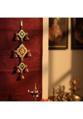 RUHVANA Shubh Labh Hanging Bell with Ganesha – Golden Aluminium Wall Décor 38 cm Decorative Showpiece - 3.25 cm&nbsp;&nbsp;(Aluminium, Gold)