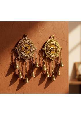 PRATEEK Pratek Brass Wall Hanging with Bells | Shubh Labh Design Decorative Showpiece - 26.5 cm&nbsp;&nbsp;(Brass, Brown)