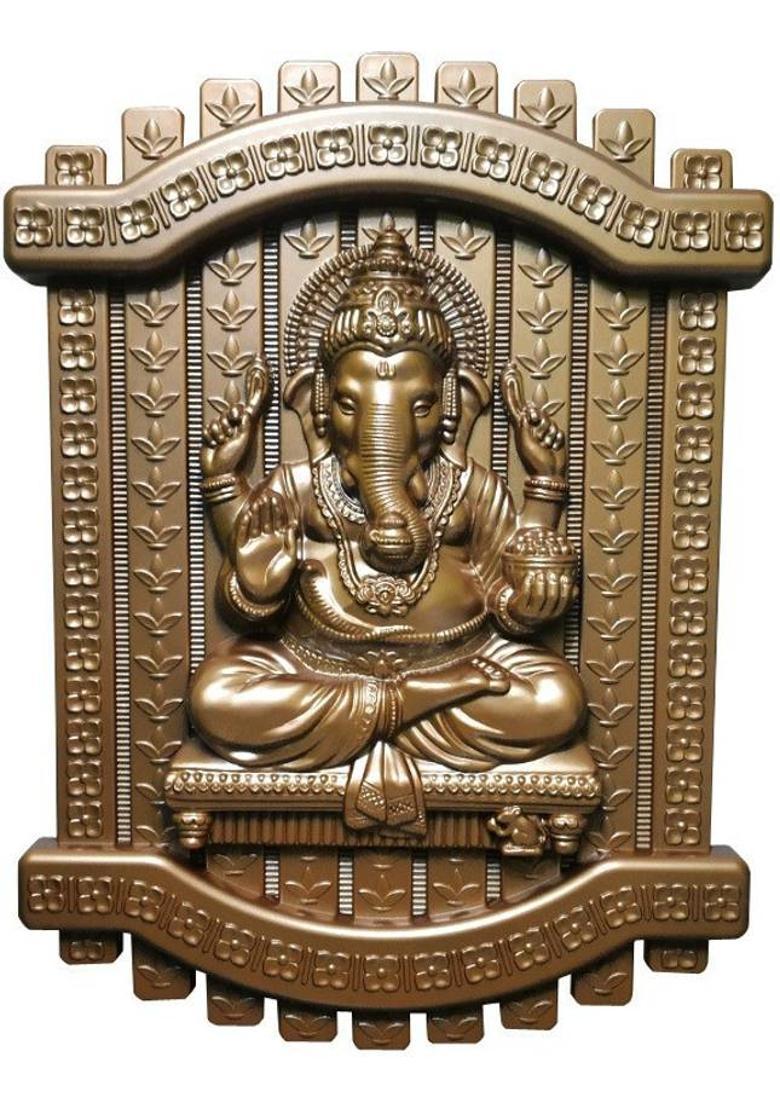 WINSOME COLLECTION Ganesha Ganesh Ganpati Wall Hanging Decor Art Sculpture for Home Office Hotel Entrance Decorative Showpiece - 42 cm&nbsp;&nbsp;(Fiber, Copper) - Indya