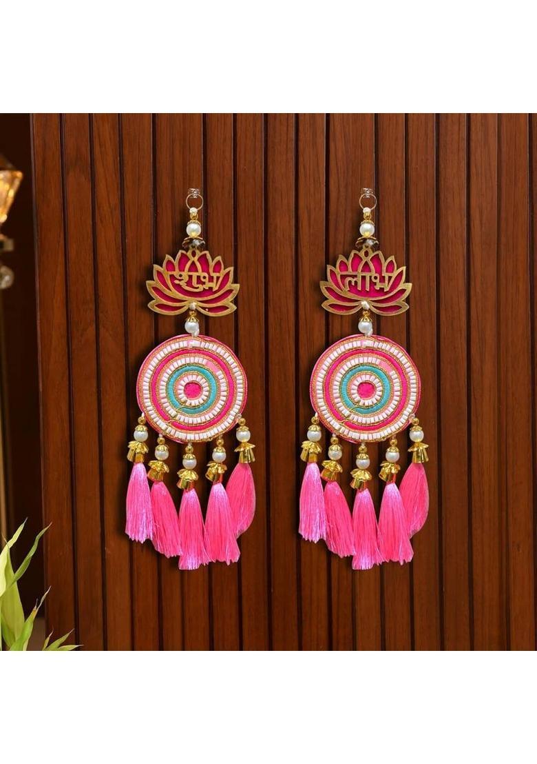 Patel Handicrafts Shubh Labh Hanging for Main Door Entrance, Diwali Decoration for Home&nbsp;&nbsp;(Pink) - Indya