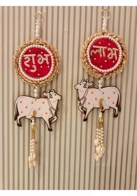 CTW Shubh Labh Door Hanging for Diwali Floral Wall Hangings for Home Decoration. Decorative Showpiece - 17 cm&nbsp;&nbsp;(Wood, Red)