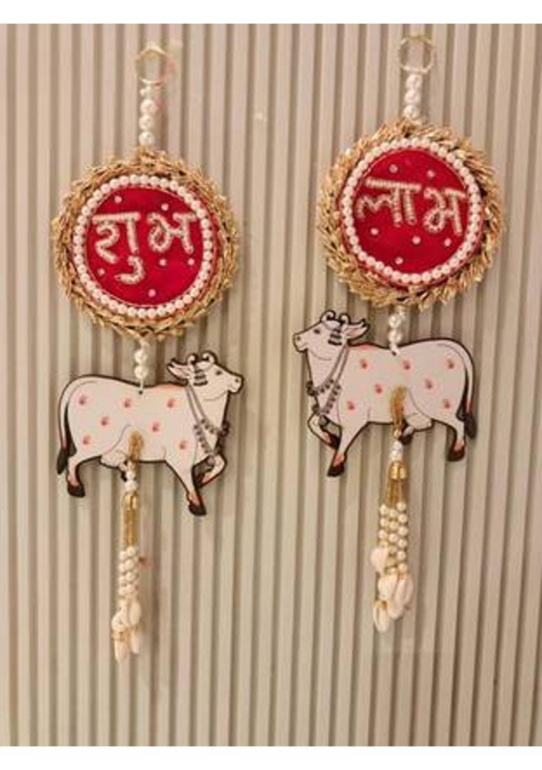 CTW Shubh Labh Door Hanging for Diwali Floral Wall Hangings for Home Decoration. Decorative Showpiece - 17 cm&nbsp;&nbsp;(Wood, Red) - Indya