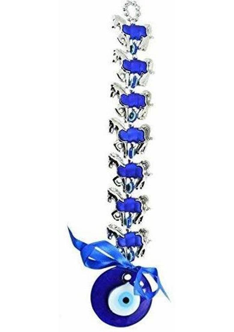 Ripe India Seven Horse Evil Eye Hanging For Good Luck And Prosperity Decorative Showpiece - 24 cm&nbsp;&nbsp;(Glass, Blue) - Indya