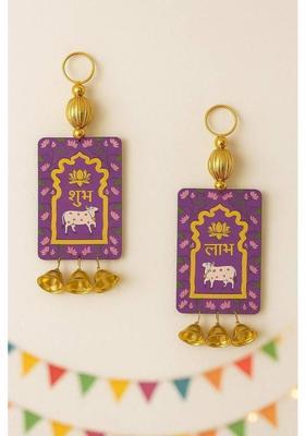 WEBELKART Premium Shubh-Labh Wall Hanging for Diwali Decoration Pack of 2&nbsp;&nbsp;(5.5 inch X 3 inch, Gold and Purple)
