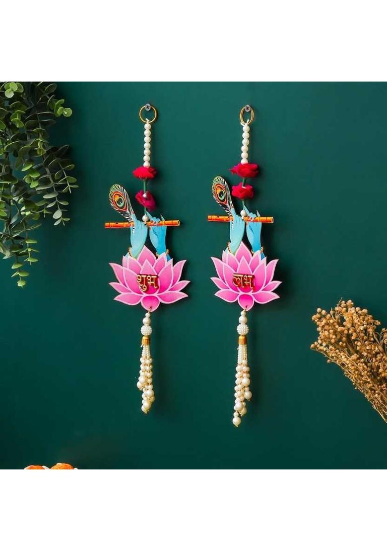 WEBELKART Premium Shubh-Labh Wall Hanging for Diwali Decoration Pack of 2&nbsp;&nbsp;(5.5 inch X 3 inch, Gold and Purple) - Indya