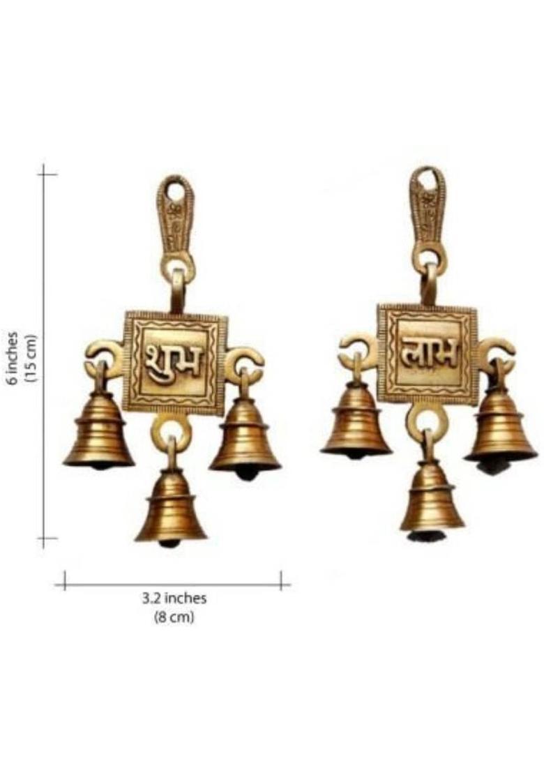 SHREEYAASH ShreeYaash Shubh labh wall hanging bells for home decoration Decorative Showpiece - 15.2 cm&nbsp;&nbsp;(Brass, Gold) - Indya