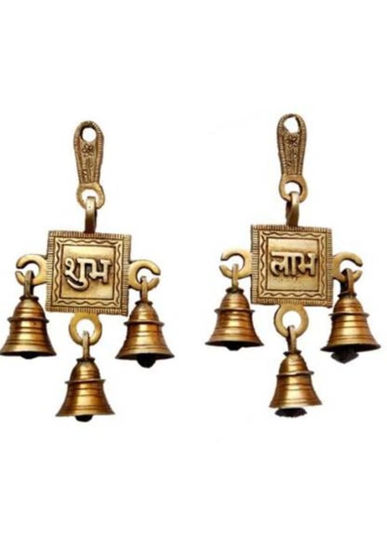 SHREEYAASH ShreeYaash Shubh labh wall hanging bells for home decoration Decorative Showpiece - 15.2 cm&nbsp;&nbsp;(Brass, Gold) - Indya