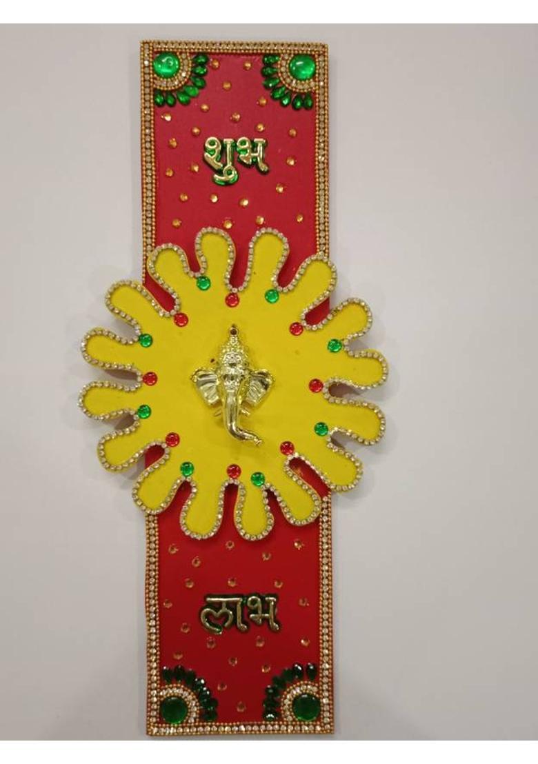 Nilanchal Handicrafts 1 Wooden Handmade Kites Shaped Shubh Labh Wall/Door Hanging Decorative Showpiece Decorative Showpiece - 5 cm&nbsp;&nbsp;(Wood, Red) - Indya