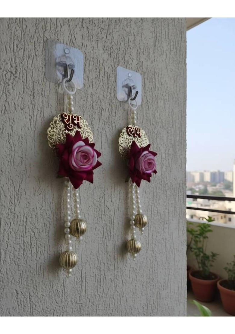 Sohibe Stylish Shubh labh with Rose Flower Wall Hanging for Home Decor Pack of 2&nbsp;&nbsp;(Multicolor) - Indya