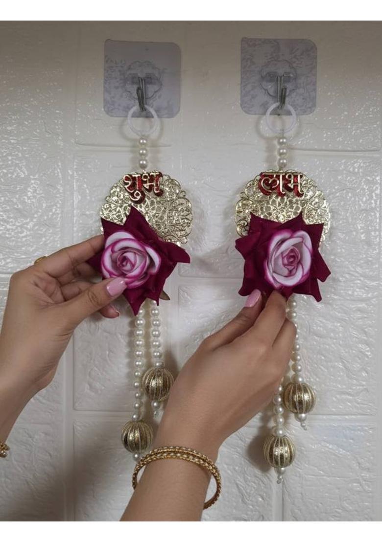 Sohibe Stylish Shubh labh with Rose Flower Wall Hanging for Home Decor Pack of 2&nbsp;&nbsp;(Multicolor) - Indya