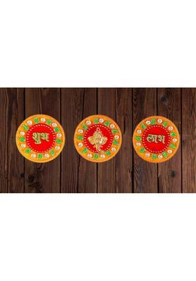 P A HEALTH AND FITNESS Latest Side Door/Wall Hanging Shubh-Labh-Ganesha Stickers for Decoration[3piece] Decorative Showpiece - 6.5 cm&nbsp;&nbsp;(Plastic, Multicolor)