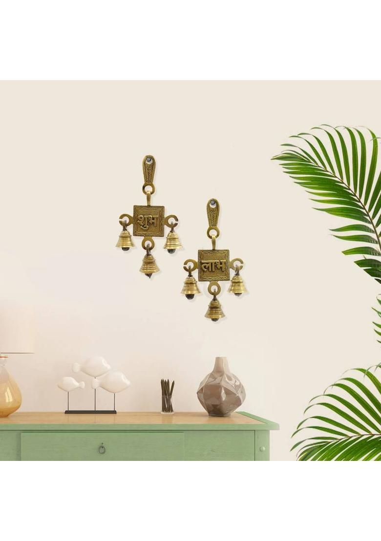 Dalvkot PujaNPujari Shubh Labh Hanging Bells Set of Brass for Home Decor Decorative Showpiece - 15 cm&nbsp;&nbsp;(Brass, Gold) - Indya