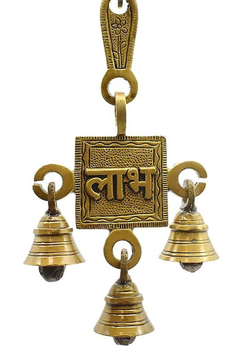 Dalvkot PujaNPujari Shubh Labh Hanging Bells Set of Brass for Home Decor Decorative Showpiece - 15 cm&nbsp;&nbsp;(Brass, Gold) - Indya