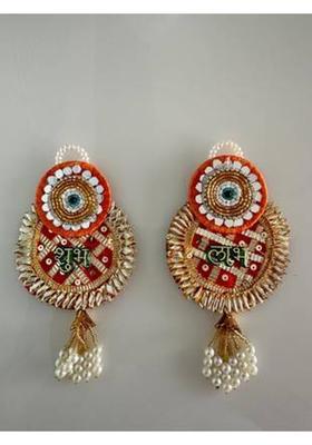 Indie Decor Handcrafted Shubh Labh Wall/Door Hanging Set Ethnic Indian Spiritual Décor Pack of 2&nbsp;&nbsp;(Red)