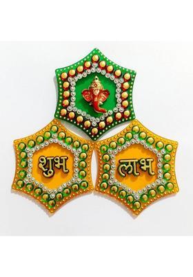 P A HEALTH AND FITNESS P.A.Decorative Acralic Shubh Labh Ganesha Stickers for Main Door/Wall Hanging. Pack of 3&nbsp;&nbsp;(9 inch X 7 inch, Multicolor)