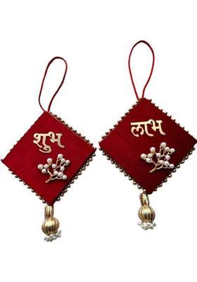 BAAKAY GLOBAL Shubh Labh for Door Entrance I Square Wood Door Entrance hangings Toran - 8 Inch Decorative Showpiece - 10.16 cm&nbsp;&nbsp;(Wood, Red)