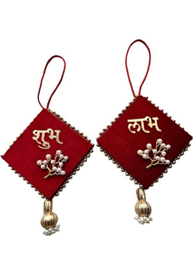 BAAKAY GLOBAL Shubh Labh for Door Entrance I Square Wood Door Entrance hangings Toran - 8 Inch Decorative Showpiece - 10.16 cm&nbsp;&nbsp;(Wood, Red) - Indya