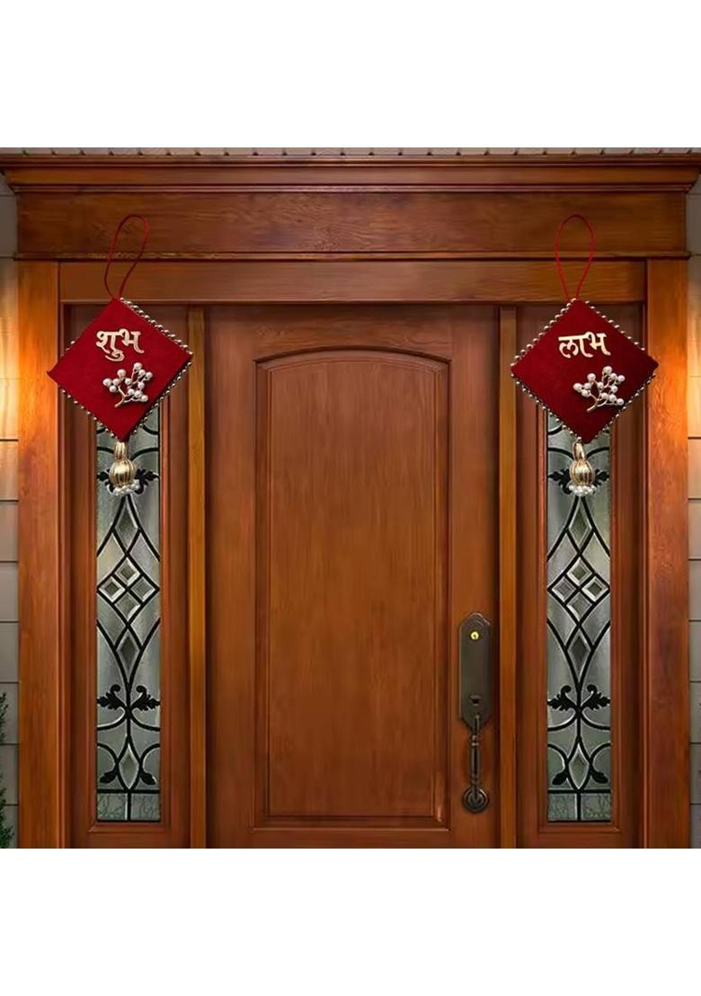 BAAKAY GLOBAL Shubh Labh for Door Entrance I Square Wood Door Entrance hangings Toran - 8 Inch Decorative Showpiece - 10.16 cm&nbsp;&nbsp;(Wood, Red) - Indya