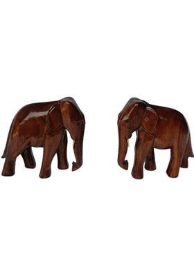 MAMPI ENTERPRISE Elephant Showpiece Decorative Showpiece - 9 cm&nbsp;&nbsp;(Wood, Brown)