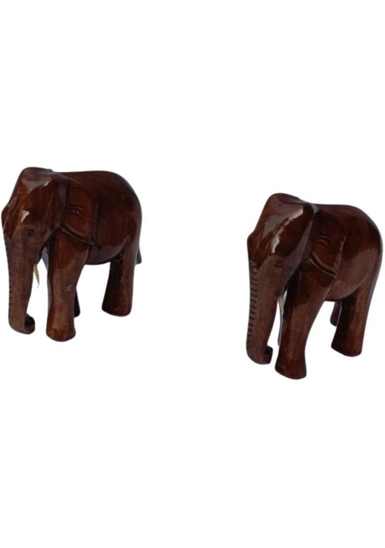 MAMPI ENTERPRISE Elephant Showpiece Decorative Showpiece - 9 cm&nbsp;&nbsp;(Wood, Brown) - Indya