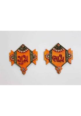 CREATIVE ART & HANDICRAFTS Pankhi Shaped Subh Labh Decorative Showpiece - 14 cm&nbsp;&nbsp;(Wood, Multicolor)