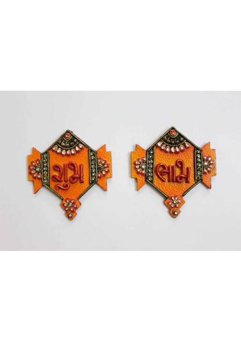 CREATIVE ART & HANDICRAFTS Pankhi Shaped Subh Labh Decorative Showpiece - 14 cm&nbsp;&nbsp;(Wood, Multicolor) - Indya