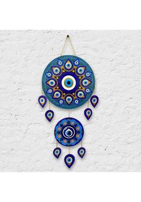 Home Delight Mandala Evil Eye Wall Hanging Wooden Art Decoration Item for Home| Office&nbsp;&nbsp;(20 inch X 12 inch, Blue)