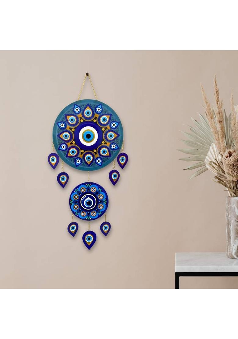 Home Delight Mandala Evil Eye Wall Hanging Wooden Art Decoration Item for Home| Office&nbsp;&nbsp;(20 inch X 12 inch, Blue) - Indya