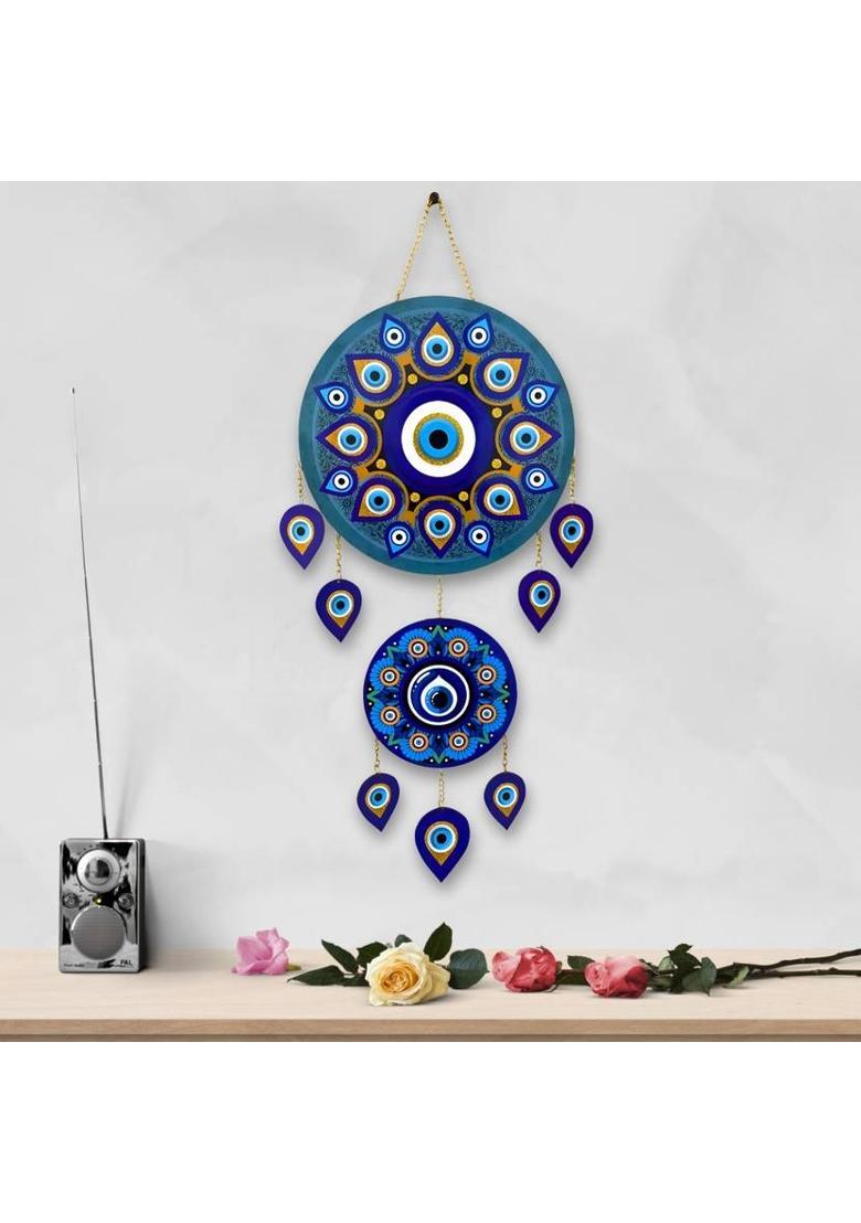 Home Delight Mandala Evil Eye Wall Hanging Wooden Art Decoration Item for Home| Office&nbsp;&nbsp;(20 inch X 12 inch, Blue) - Indya