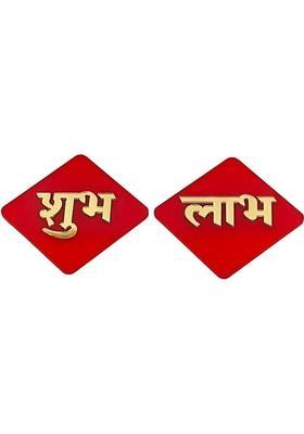 Tej Gifts Acrylic Shubh Labh for Wall Sticker | Traditional Decorative Sticker for Diwali&nbsp;&nbsp;(9 cm X 9 cm, Red)