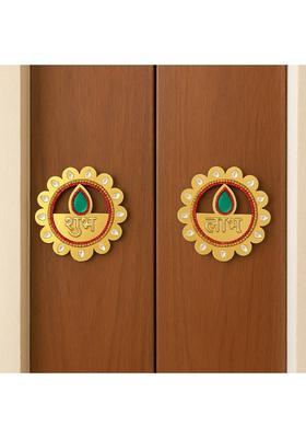 CreativeClub DivyaAura Shubh Labh Set Decorative Showpiece - 9 cm&nbsp;&nbsp;(Fiber, Gold)