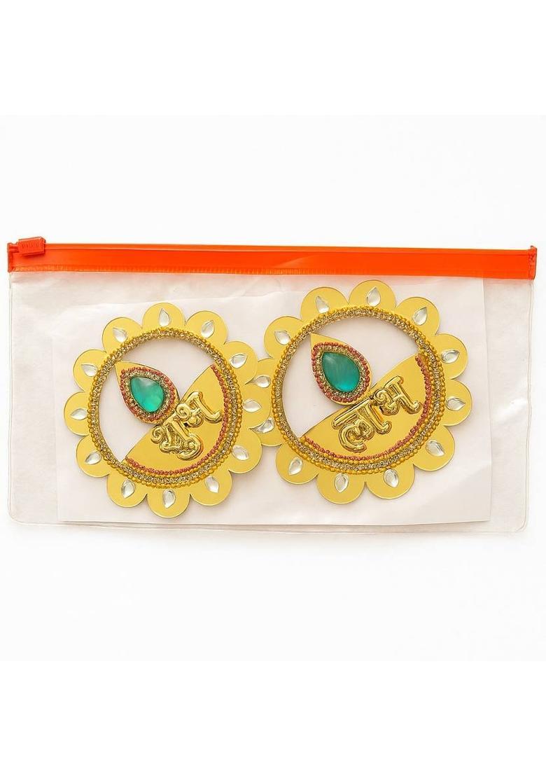 CreativeClub DivyaAura Shubh Labh Set Decorative Showpiece - 9 cm&nbsp;&nbsp;(Fiber, Gold) - Indya