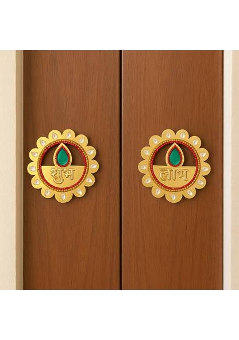 CreativeClub DivyaAura Shubh Labh Set Decorative Showpiece - 9 cm&nbsp;&nbsp;(Fiber, Gold) - Indya