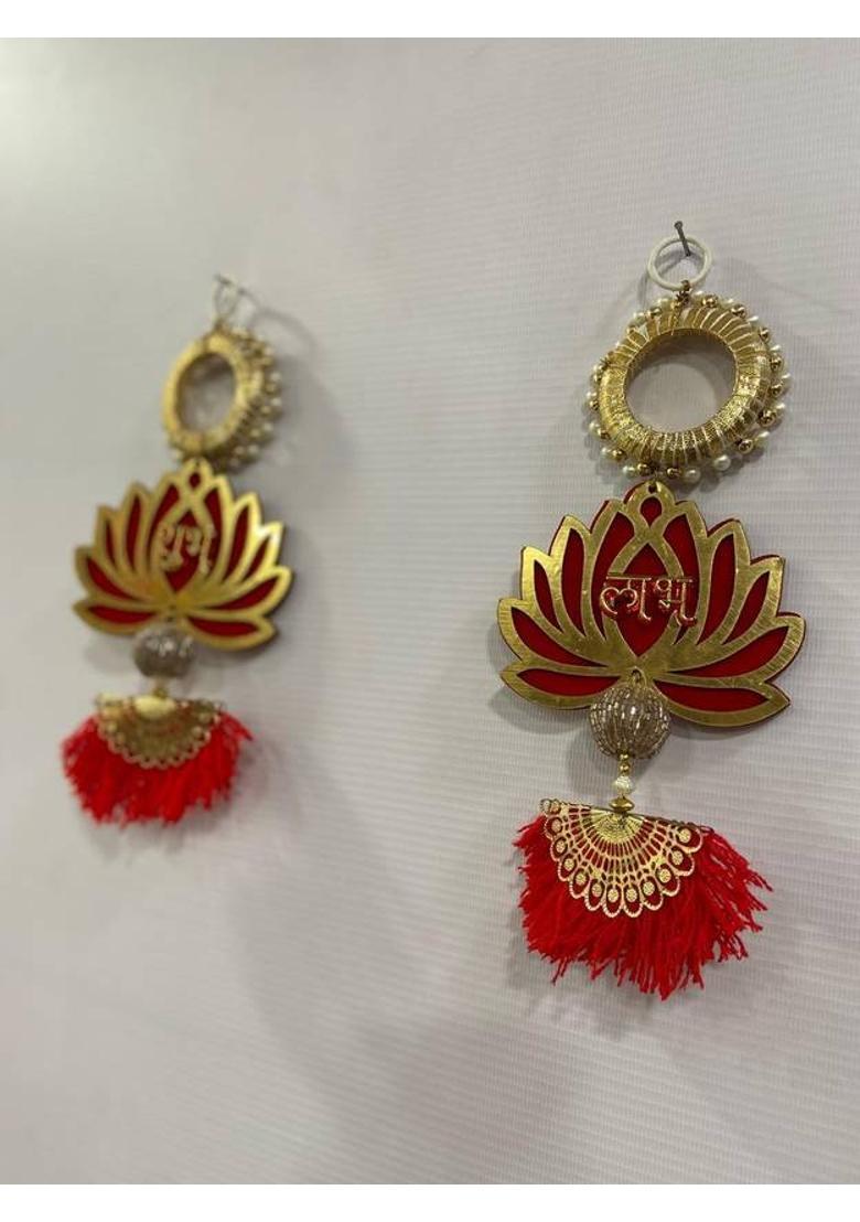 crafthousexports wall decor hanging shubh labh Pack of 2&nbsp;&nbsp;(Red, Gold) - Indya