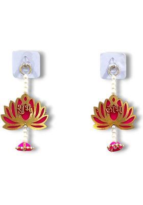 Koogly Pink Lotus Shubh Labh Decorative Hanging for Home & Festival Decoration Pack of 2&nbsp;&nbsp;(8 inch, Pink, Gold)