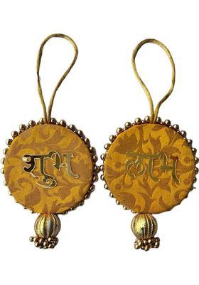 BAAKAY GLOBAL Round Shubh Labh Wall Hanging I Round Wood Door Entrance hangings Toran - 5 Inch Decorative Showpiece - 10.16 cm&nbsp;&nbsp;(Wood, Yellow)