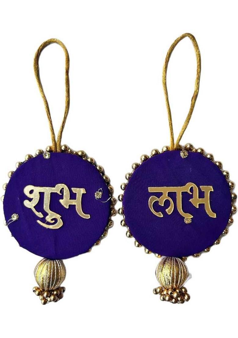 BAAKAY GLOBAL Round Shubh Labh Wall Hanging I Round Wood Door Entrance hangings Toran - 5 Inch Decorative Showpiece - 10.16 cm&nbsp;&nbsp;(Wood, Pink, Red) - Indya